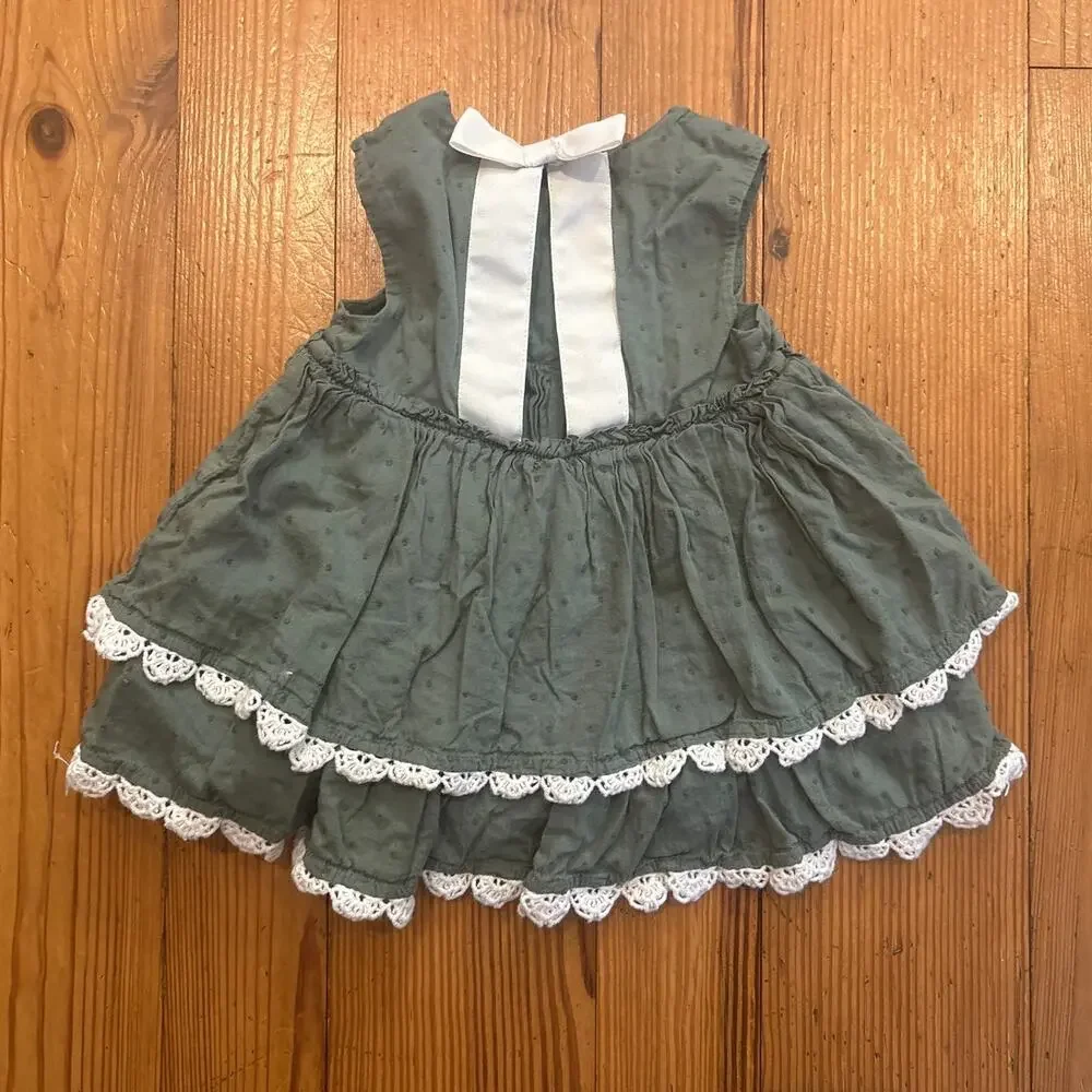 Tahari olive green tiered ruffle lace sleeveless baby‎ dress SIZE 24M